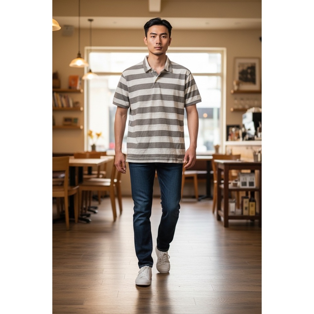 Calvin Klein Jeans Men Striped Polo Shirt Casual Short Sleeve Cotton Size‎ L